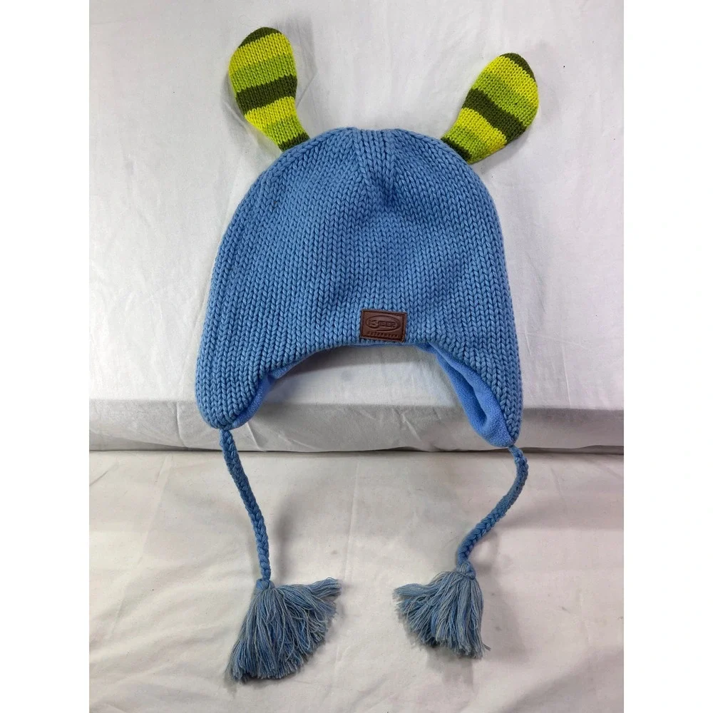 Kyber Outerwear Kids Blue Wool Blend Puppy Dog Knit Trapper Hat Fleece Lined